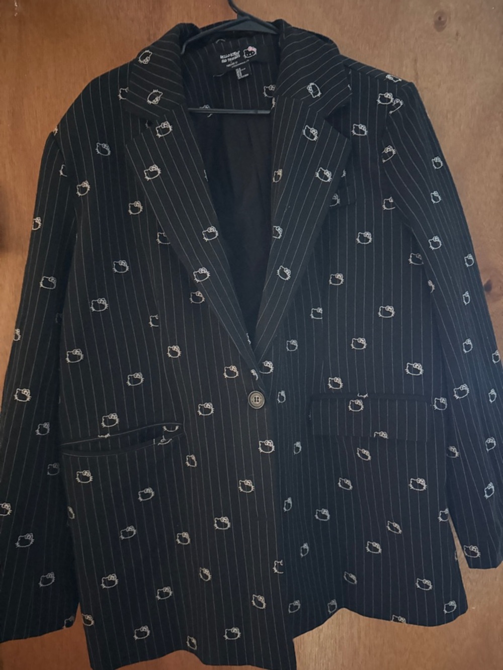Forever 21 Black Pinstripe Blazer with White Motif